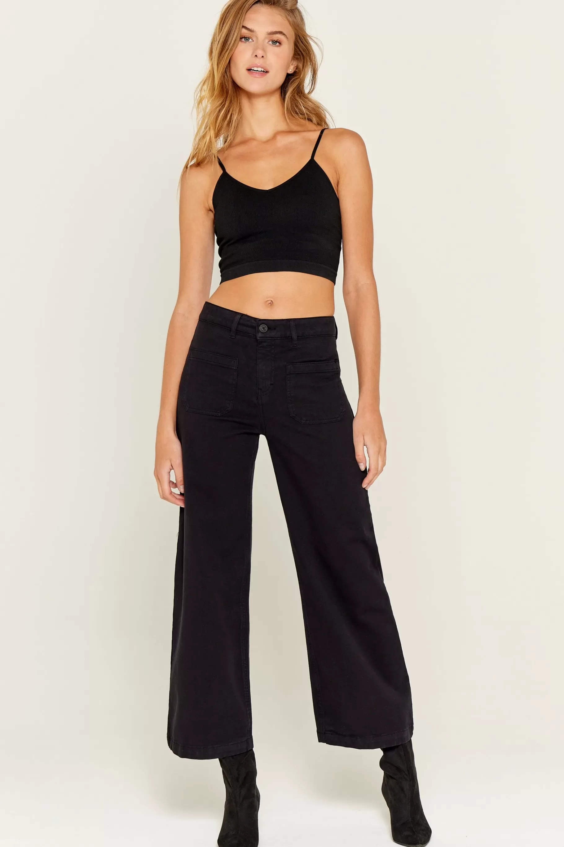 Pants-Five Jeans 100 Lucia Wide Pants Black