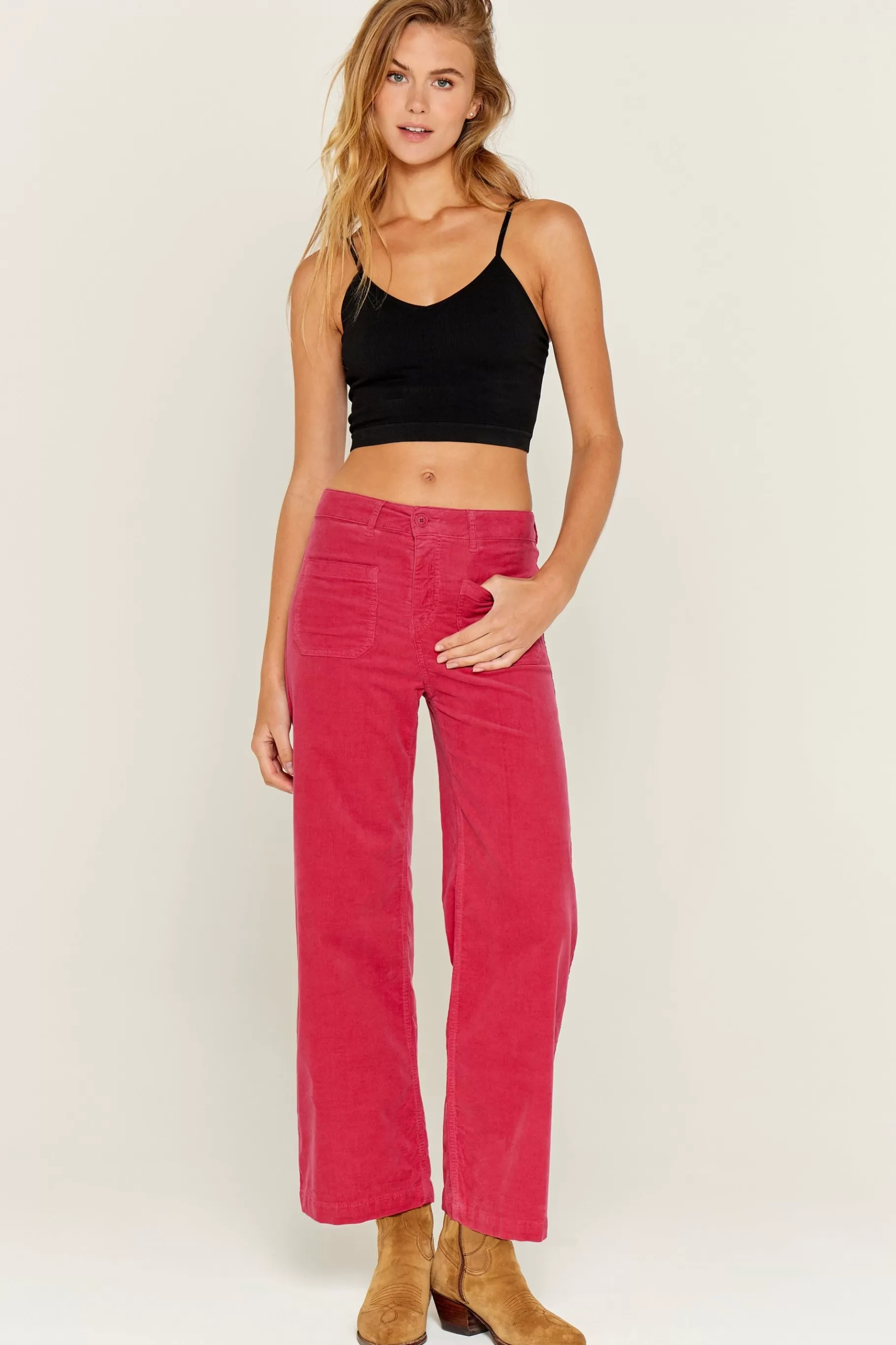 Pants-Five Jeans 380 Lucia Wide Pants Raspberry