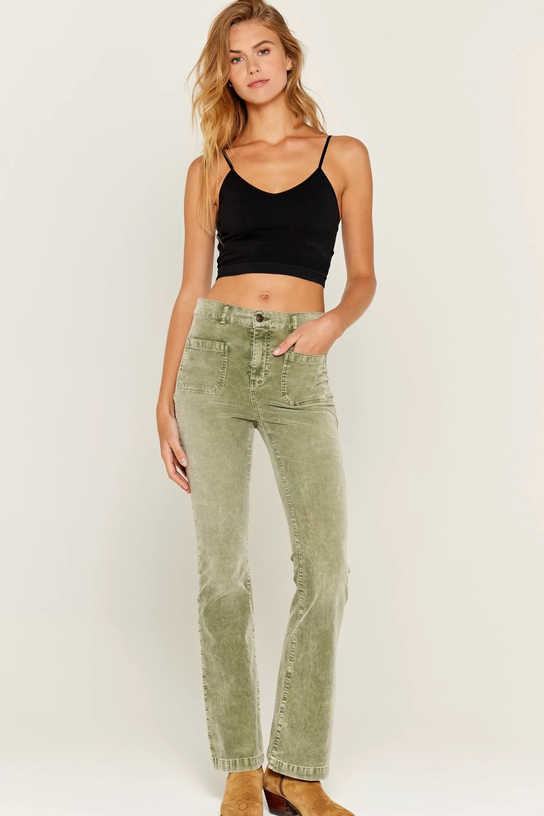 Pants-Five Jeans 597 Luna Flare Trousers Khaki