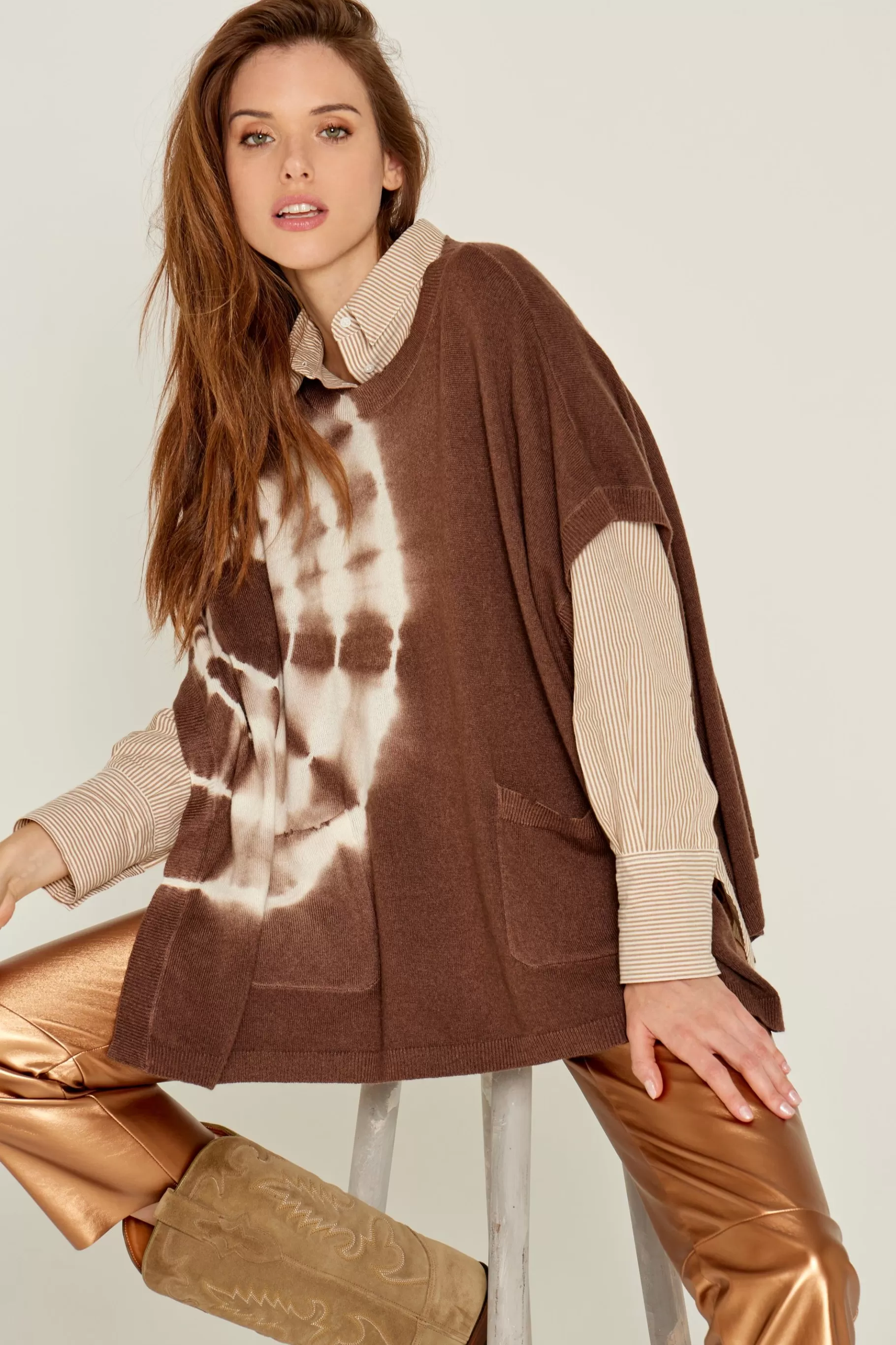 Jumpers And Vests-Five Jeans Tie & Dye Poncho Choco Ate