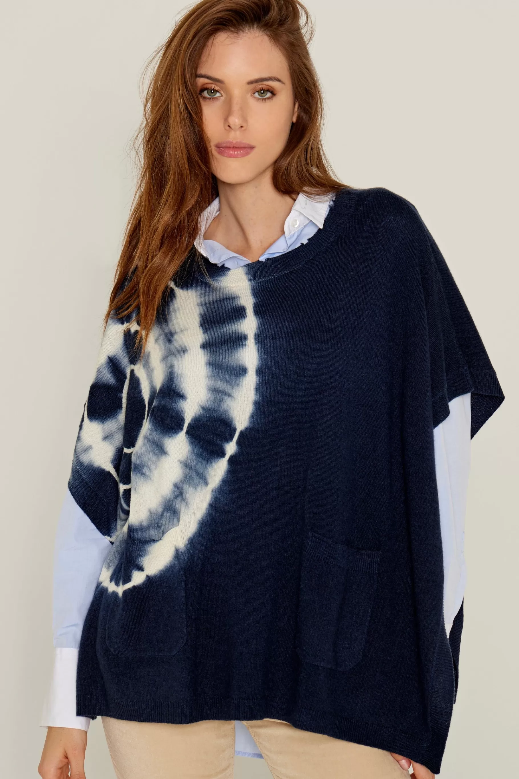 Jumpers And Vests-Five Jeans Tie & Dye Poncho Navy